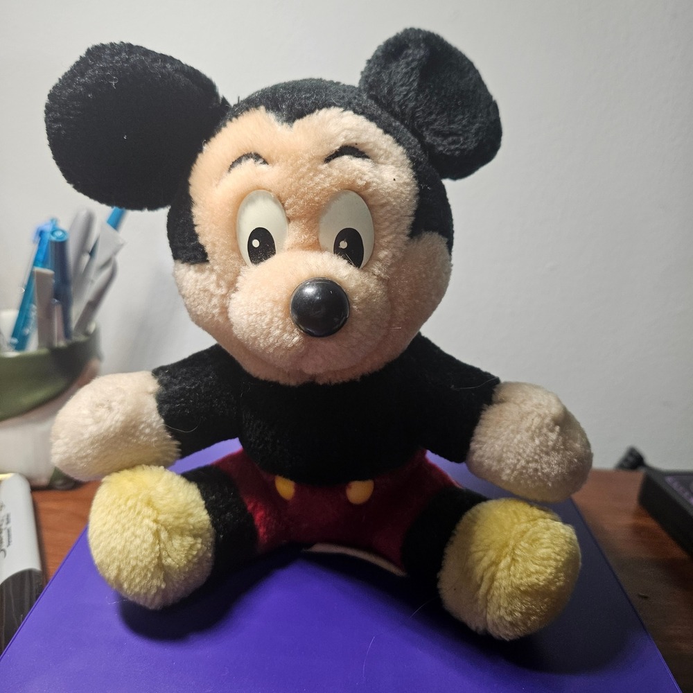 Disney Mickey Mouse Plush Toy Small Black Red Vintage Disneyland World Heritage